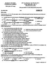 Đề thi kiểm tra chuyên đề lần 2 môn Tiếng Anh Lớp 12 - Mã đề 135 - Năm học 2019-2020 - Trường THPT Liễn Sơn